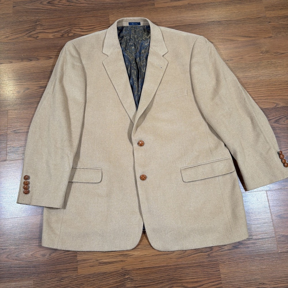 Turnbury Camel Hair Tan Blazer Men's Size 46R Sport Coat Gold Paisley Lining